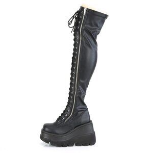 Black Thigh High Platform Boots | Women's Goth Combat Wedge Footwear